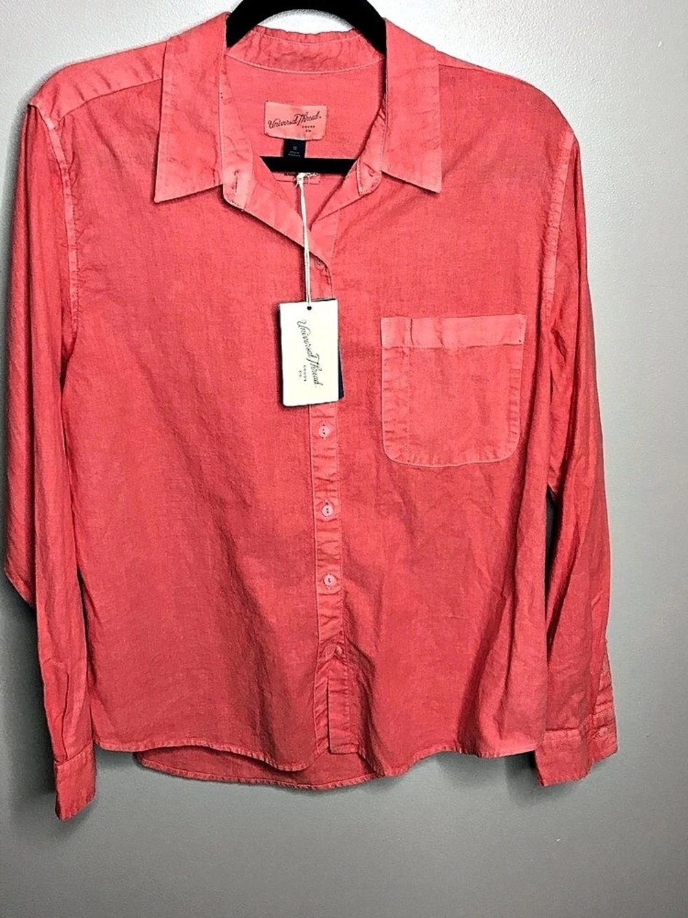 Universal Thread Long-Sleeve Linen Collared Button-Down Shirt Pink Medium NWT